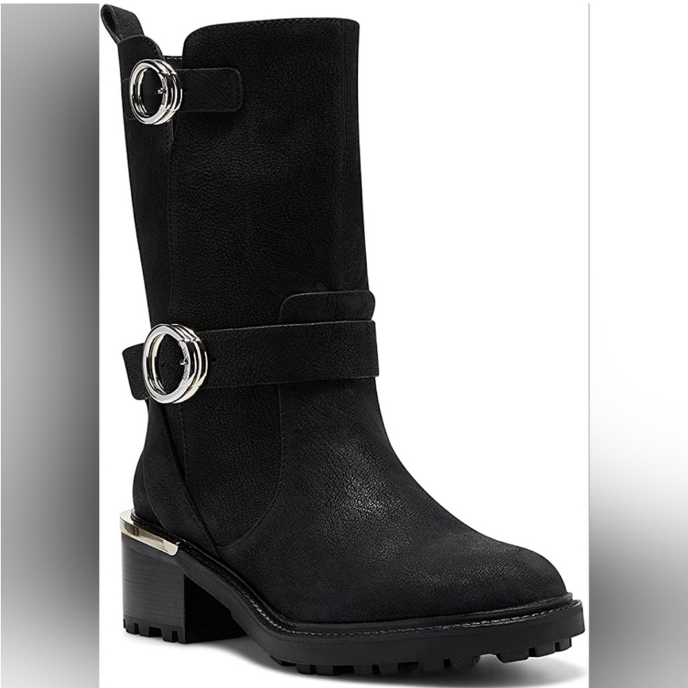 VINCE CAMUTO KERIVINI LEATHER MOTO BOOTS  SIZE 8.5W Black